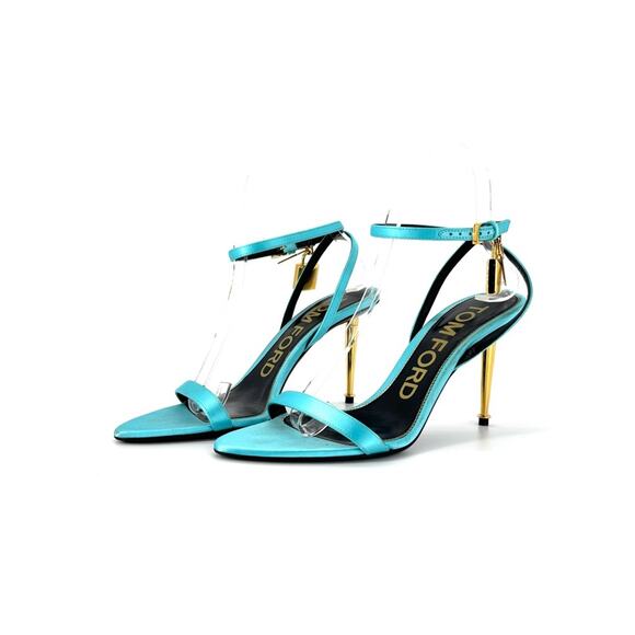 Tom Ford Shoes - Tom Ford Padlock and Key Aqua Strappy Pointed Toe Heeled Sandals 38